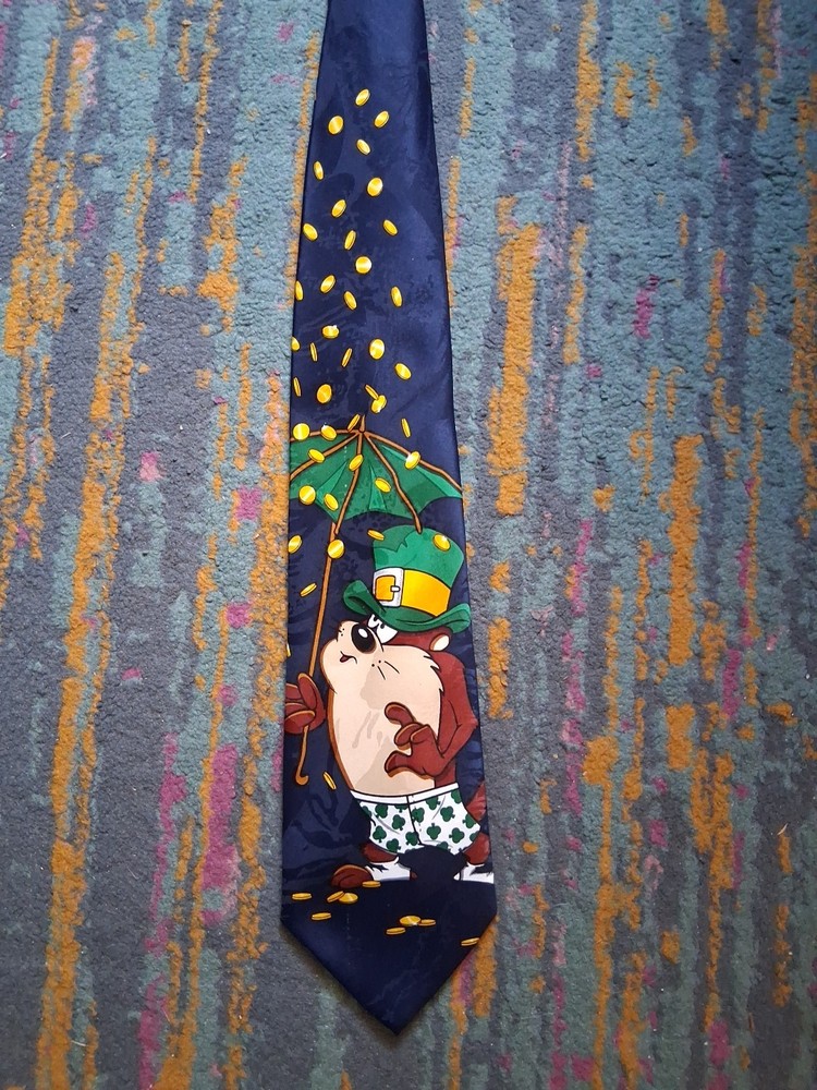 Vintage 1996 Looney Tunes Mania St Patrick's Day Tasmanian Devil Novelty Necktie