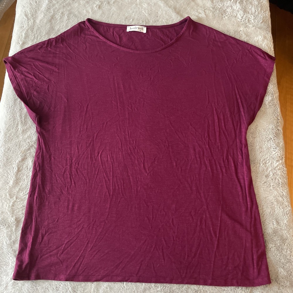 Kettlewell Womens Purple Short Cap Sleeve V-neck Stretch Shirt Top Size LL
