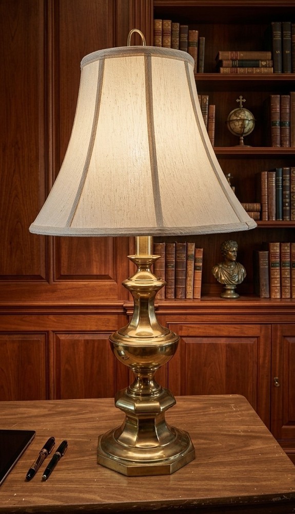 Vintage Stiffel Brass Table Lamp With Shade Traditional Mid Century 32