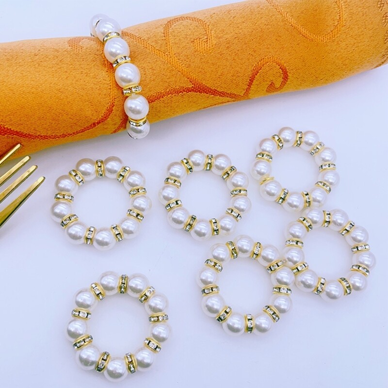 10Pieces Elegant Napkin Rings Holders with Pearls for Event Decorations