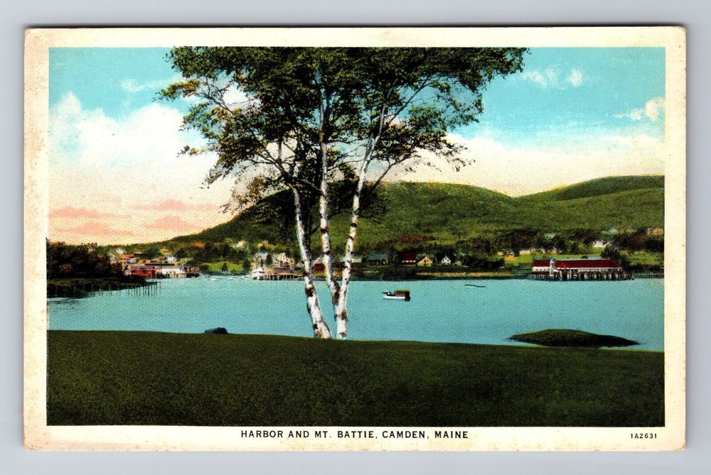 Camden ME-Maine, Harbor And Mount Battie, Antique, Vintage Souvenir Postcard