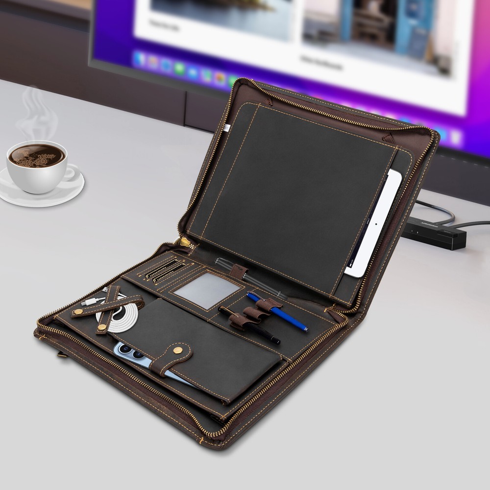 Padfolio Business Leather Portfolio Zippered Notebook Binder Office Organizer US