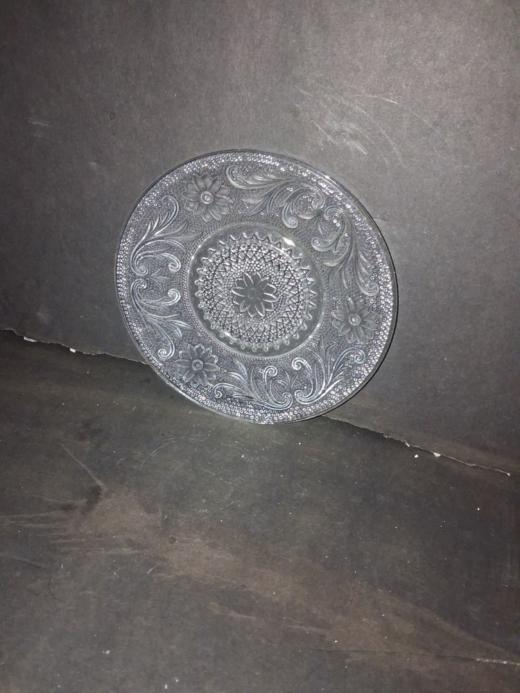 Vintage Floral Clear Pressed Glass Plate