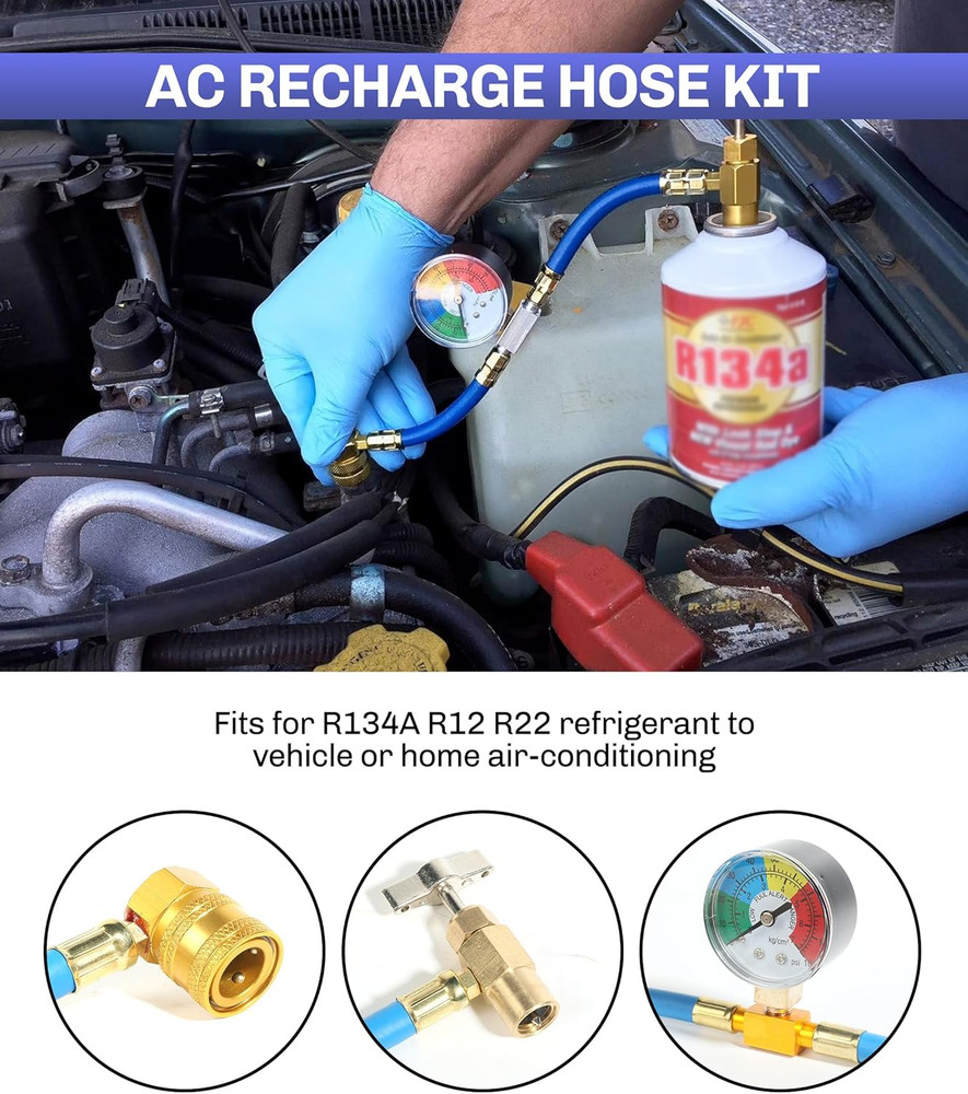 R134a Refrigerant Recharge Kit,AC Refrigerant Charge Hose,Car Accessories 1/2...