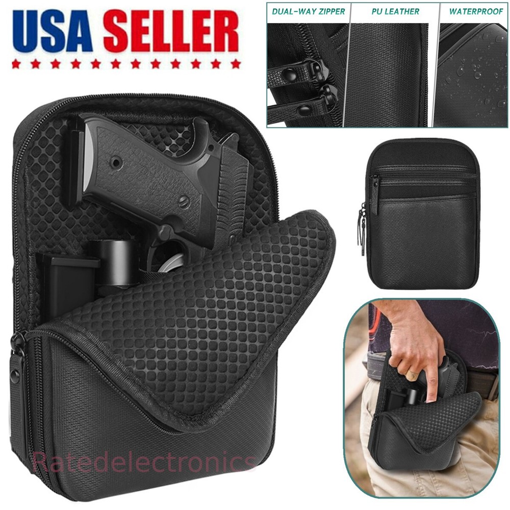 Concealed Carry Gun Pouch Pistol Holster Pack Waist Pocket Bag Belt Loops Black