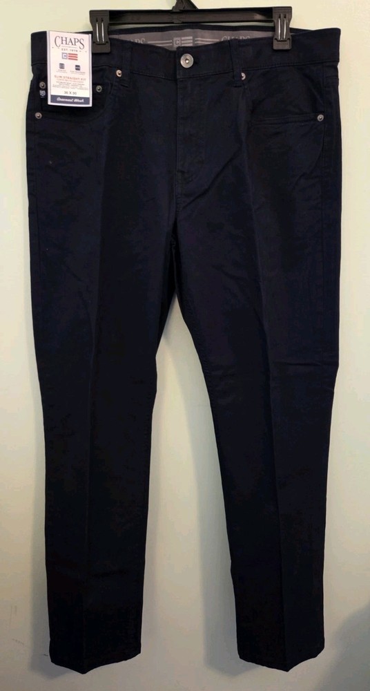 Chaps Men's 36x30 Stretch Twill 5-Pocket Chino Pants NAVY Slim Straight #32126
