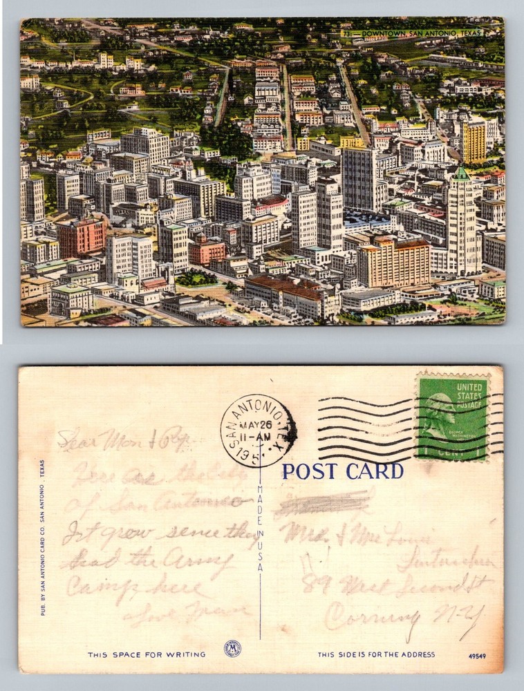 San Antonio, TX-Texas, Downtown Skyline Aerial View Vintage Postcard