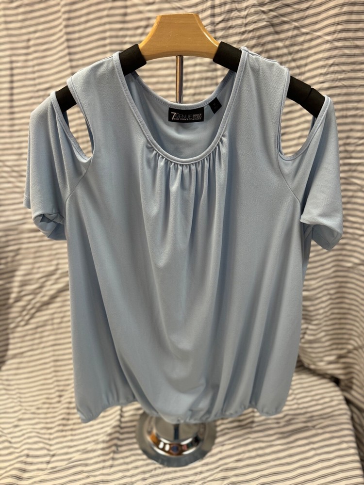 New York & Company Womens Short Sleeve Cold Shoulder Blouse Blue Size XL