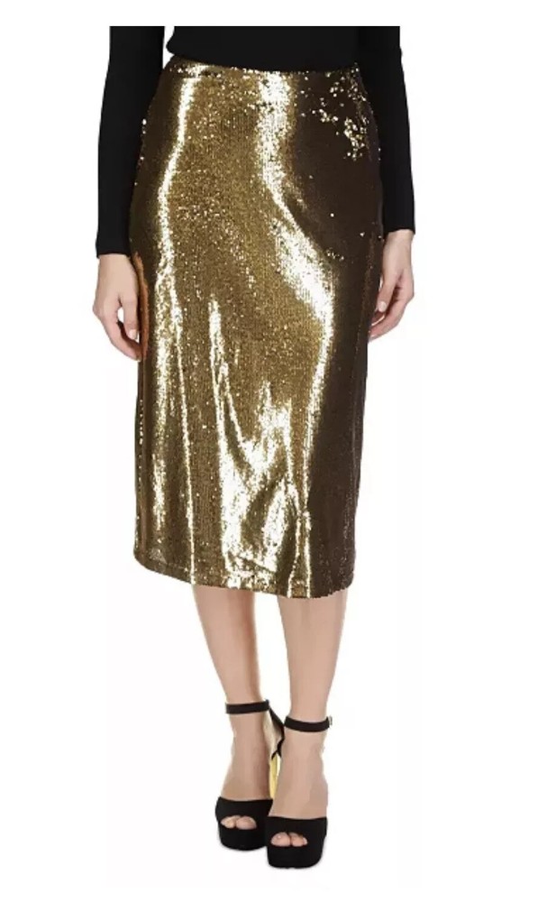 Michael Kors Women's Sequin Midi Skort, Black/Glod, Size XS