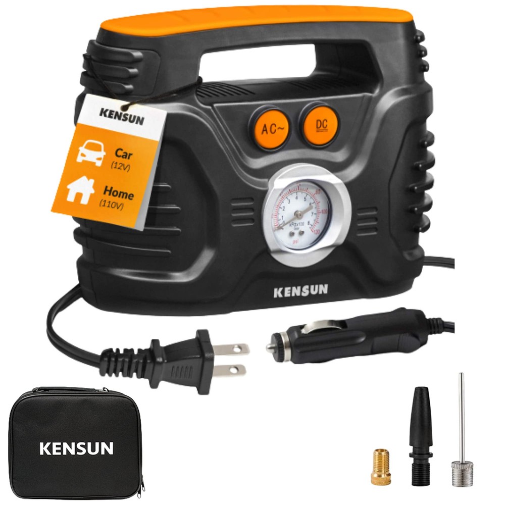 Portable AC/DC Air Compressor Pump with Analog Display up to 100 PSI