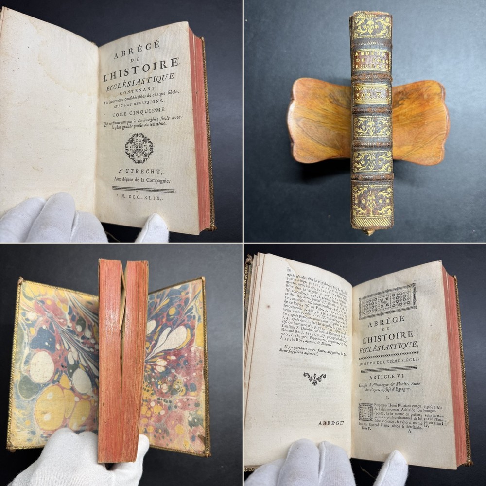 ✝️ 1749 Racine Church History, French, Tome V, Gilt Leather