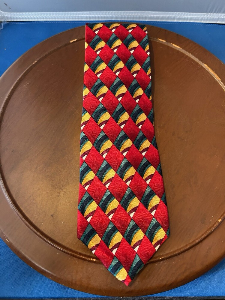 J Garcia Mens Red Abstract Silk Tie Classic Art Necktie 100% Silk-image