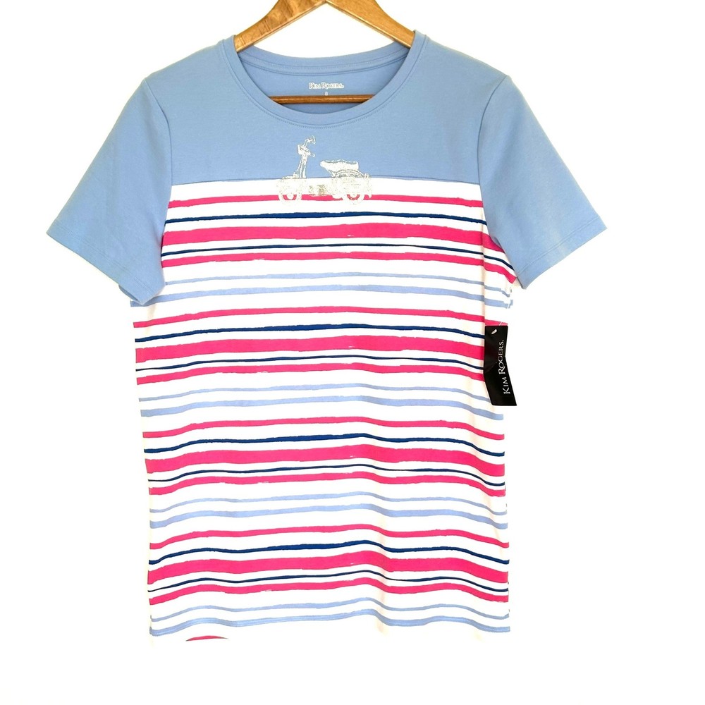 NWT Kim Rogers Shirt Women's Small Striped Scoot Cotton Short Sleeve Top