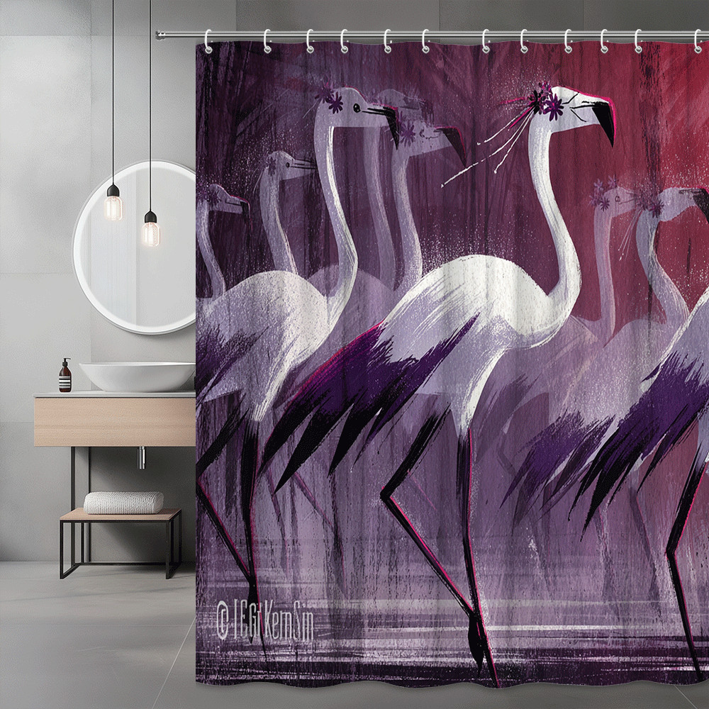 Flamingo Shower Curtain Purple Pink Abstract Bird Print