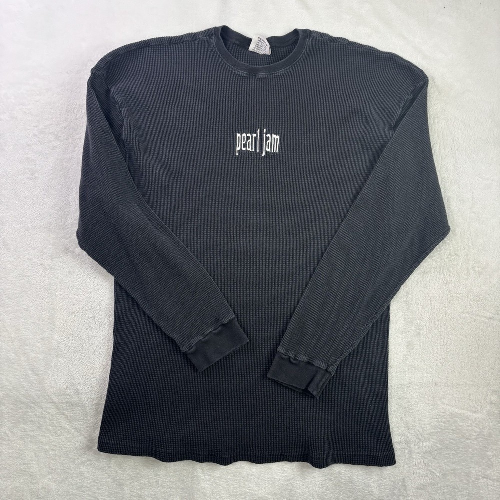 VTG 90s Nice Man Pearl Jam Waffle Knit Thermal Black Long Sleeve Shirt Men's XL
