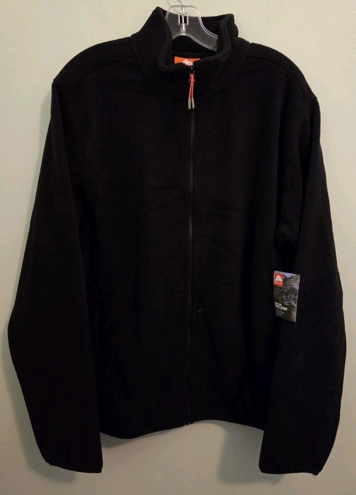 Ozark Trail Men's LARGE Polar Fleece Jacket BLACK Zip Front Mock Neck #10726