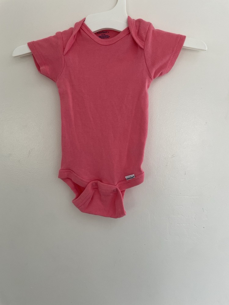 Gerber Baby Girls Classic Solid Pink Soft 100% Cotton Short Sleeve Onesie 0-3M