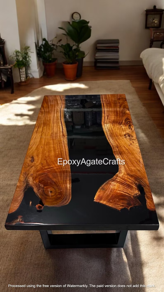 Amazing Black epoxy resin coffee center living room table top furniture decor
