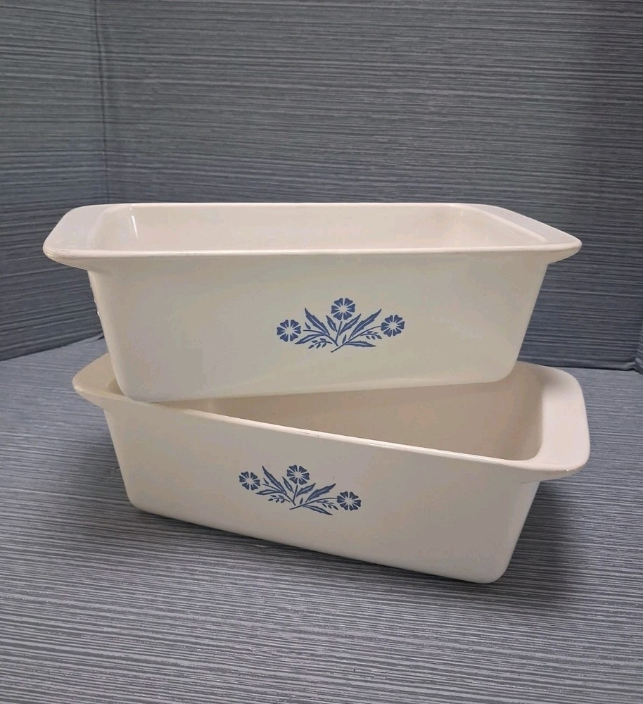 (2) Vintage Corning Ware Cornflower Blue 2 QT Bread Meat Loaf Pans P-315-B 9x5x3