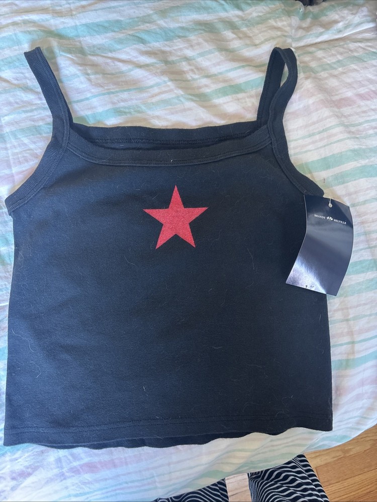 BRAND NEW Brandy Melville John Galt One Size Black Tank Top Red Star