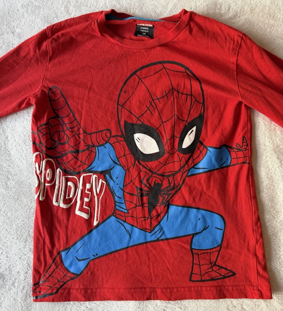 Marvel Spider-Man Boys 7/8 Red Long Sleeve Graphic Print Crew Neck T-Shirt