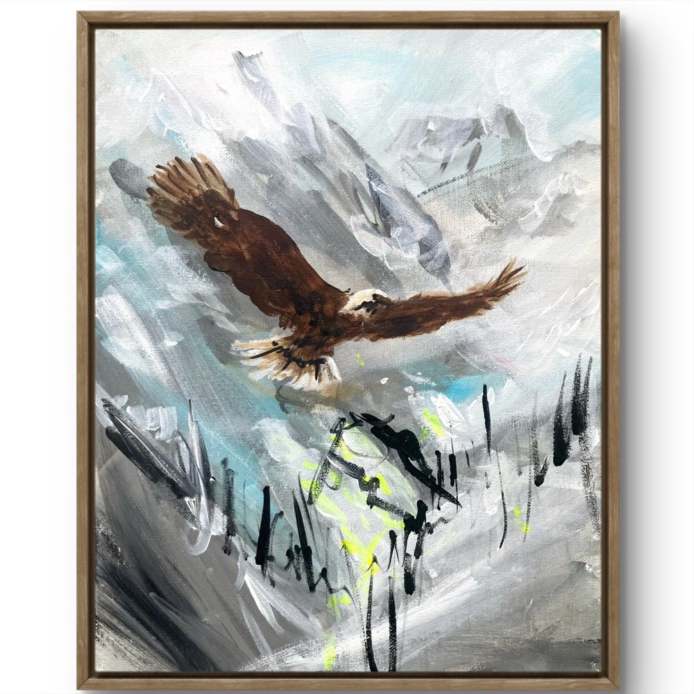 TITA PAINTZ Eagle Soaring Mountains Landscape Hand Painted 11x14 Canvas Wall Art