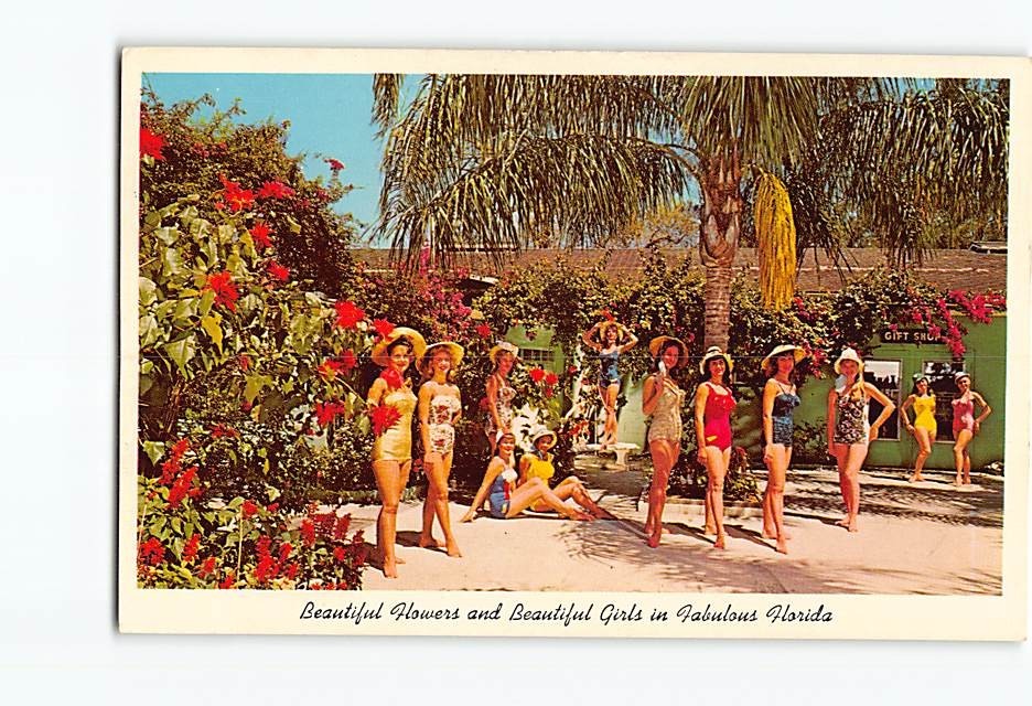 Postcard Beautiful Flowers and Girls in Fabulous Florida USA Lagerberg Photo