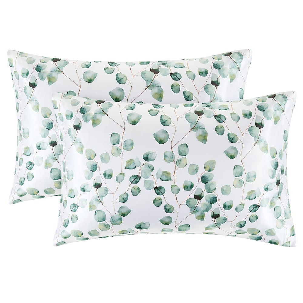 Silky Satin Pillowcase for Hair Skin 2 Pck Standard Size 20x26 Ink Leaf Envelope