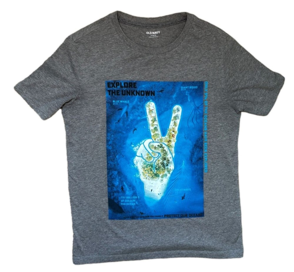 Old Navy T-Shirt Youth Boys Size XL 14-16 Peace Graphic Ocean Gray Blue