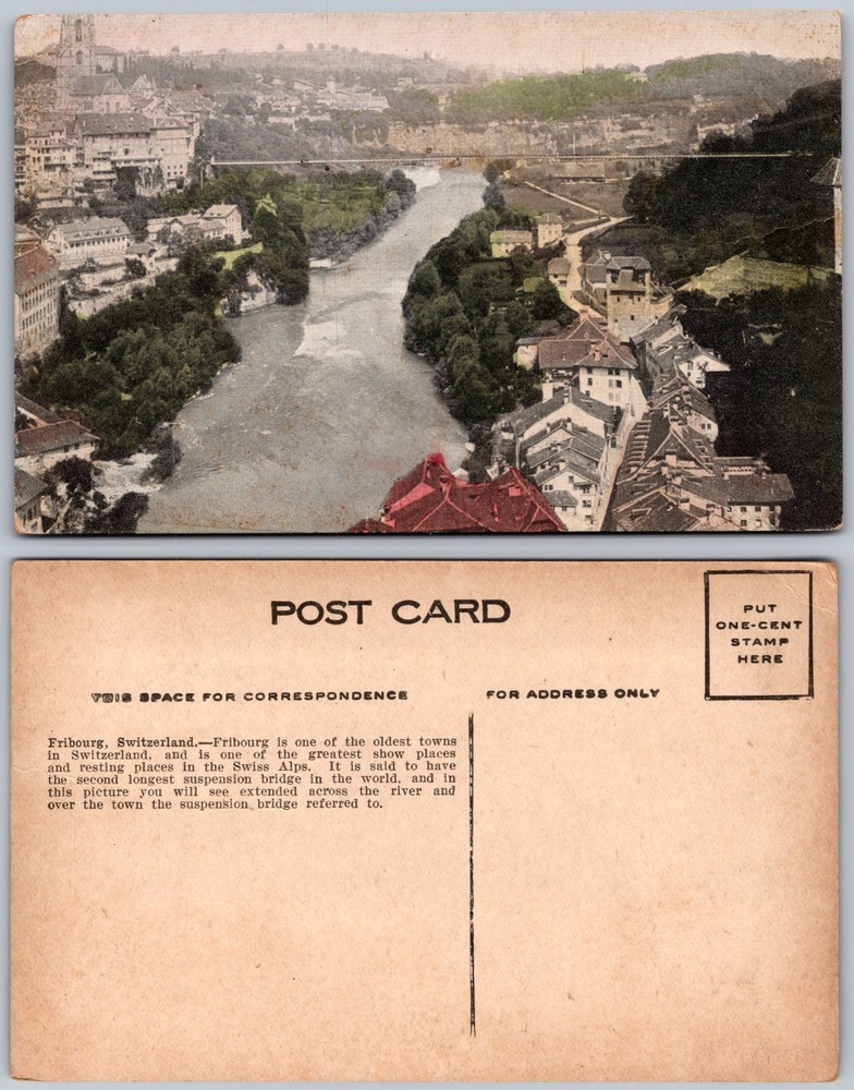 Fribourg Switzerland River Valley View Postcard