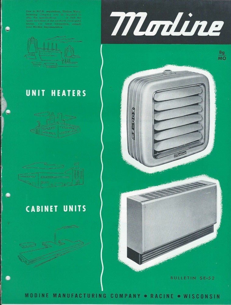 Equipment Brochure - Modine - Unit Heater - Cabinet Units - c1952 (AF948)