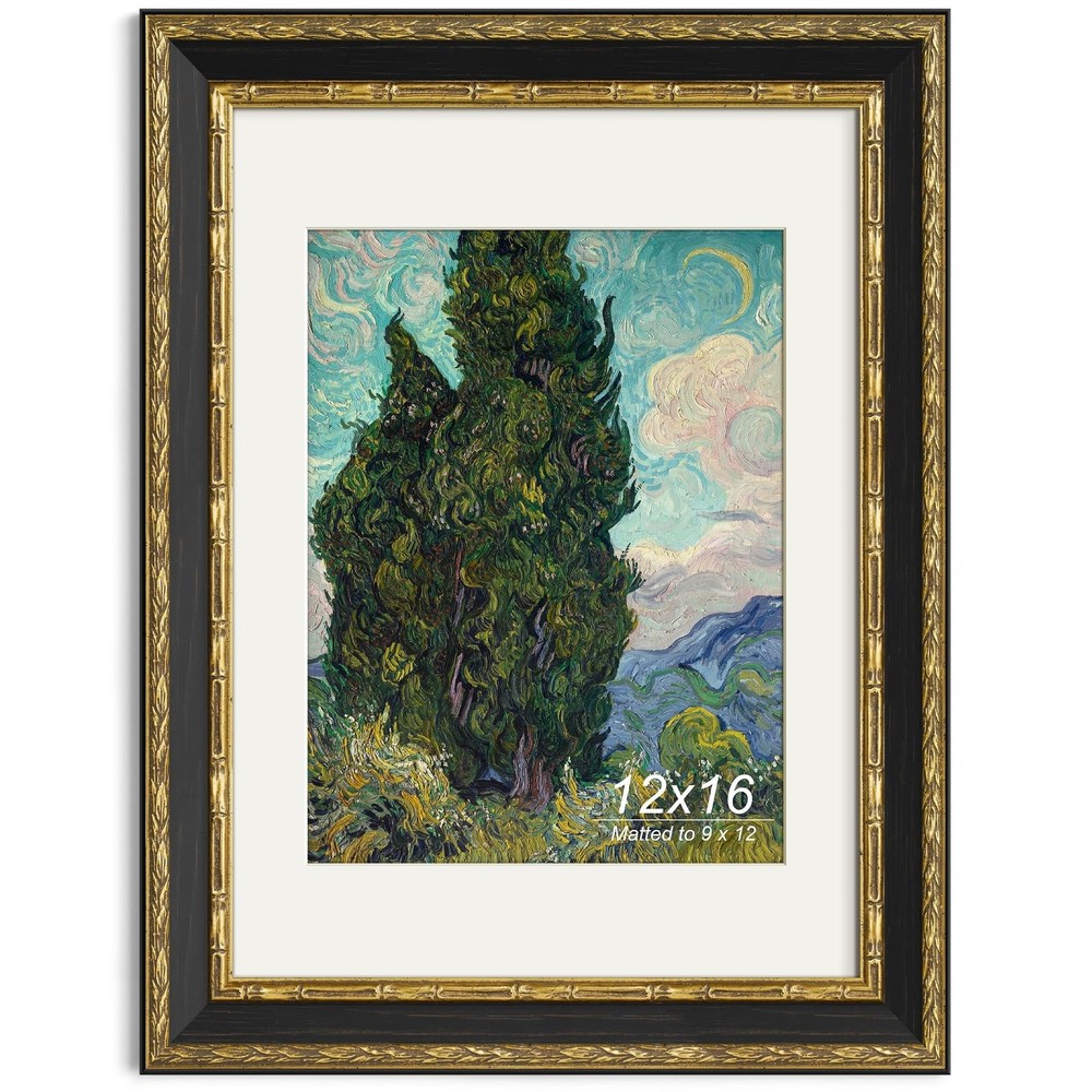 Yaetm 12x16 Vintage Picture Frame, Ornate Antique Gold 12x16 Frame with Real ...