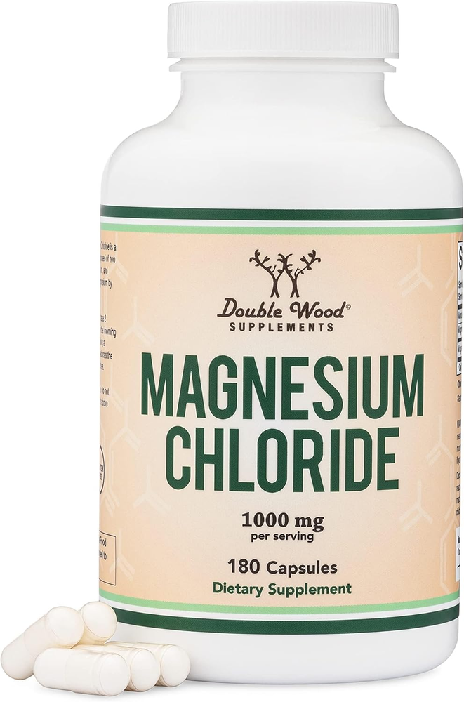 Magnesium Chloride 180 Capsules 1000mg per Serving Non-GMO Gluten-Free Supports Muscle and Nerve Function