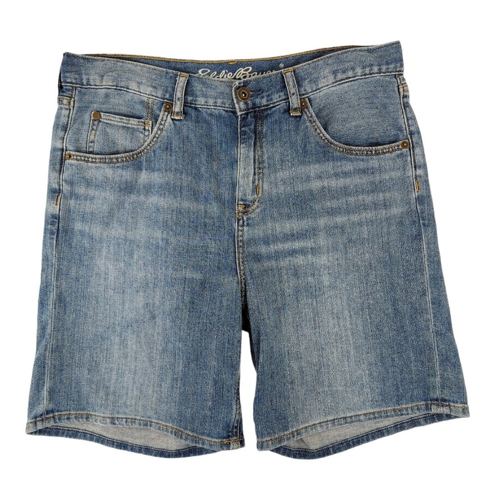 Eddie Bauer Boyfriend Jean Shorts Women's Size 8 Blue Denim Stretch Inseam: 7.5