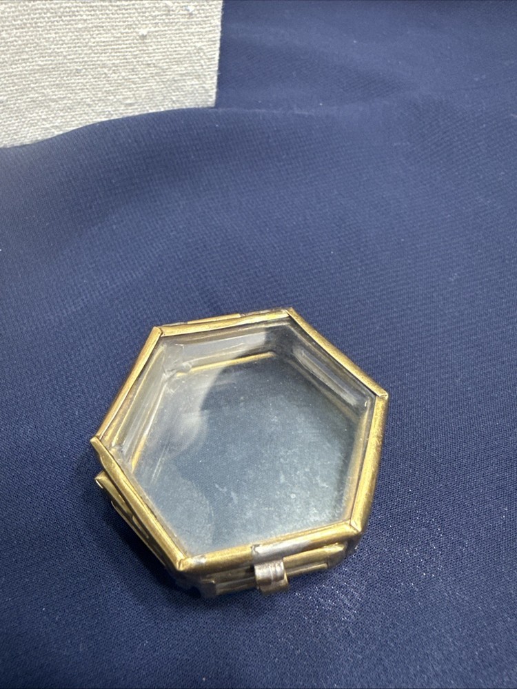 Vintage Glass and Brass Footed Octagon Shape Jewelry Trinket Mini