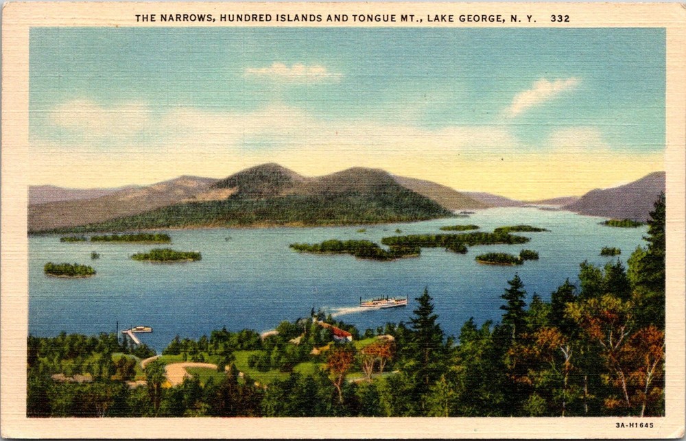 Dr Jim Stamps Postcard Panorama Lake George New York Linen