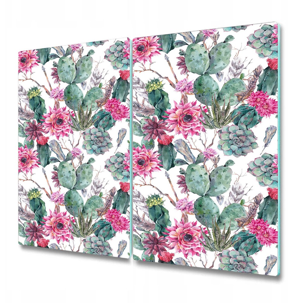 Glass Surface Protector Worktop Saver Tropical Cactus with pink flowers 2x30x52