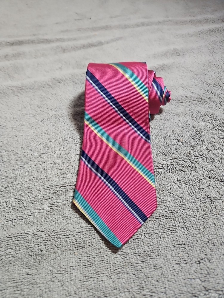 Polo Ralph Lauren Tie Mens Pink Stripe Silk Repp Necktie Preppy Luxury USA Made