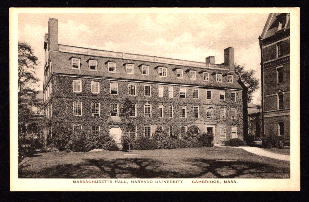 CAMBRIDGE MASS Harvard University MASSACHUSETTS HALL Albertype Postcard
