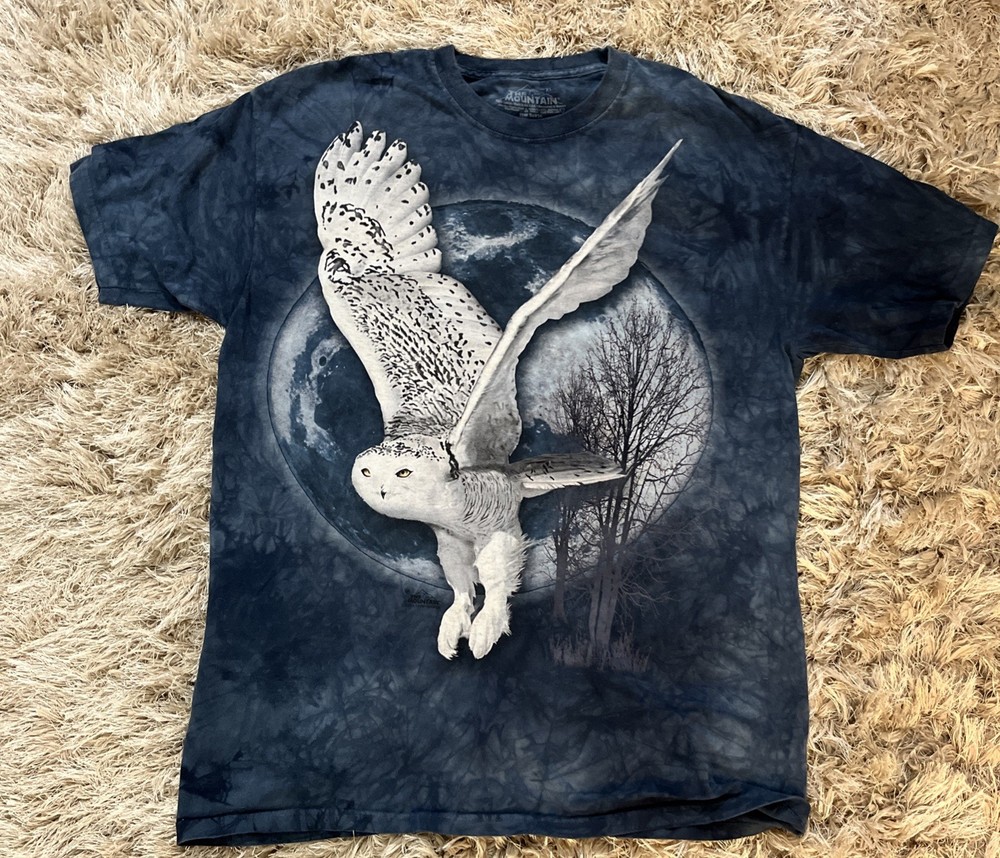 The Mountain Shirt Mens XL Blue Snow Owl David Hooker Outdoors Wildlife Tie Dye