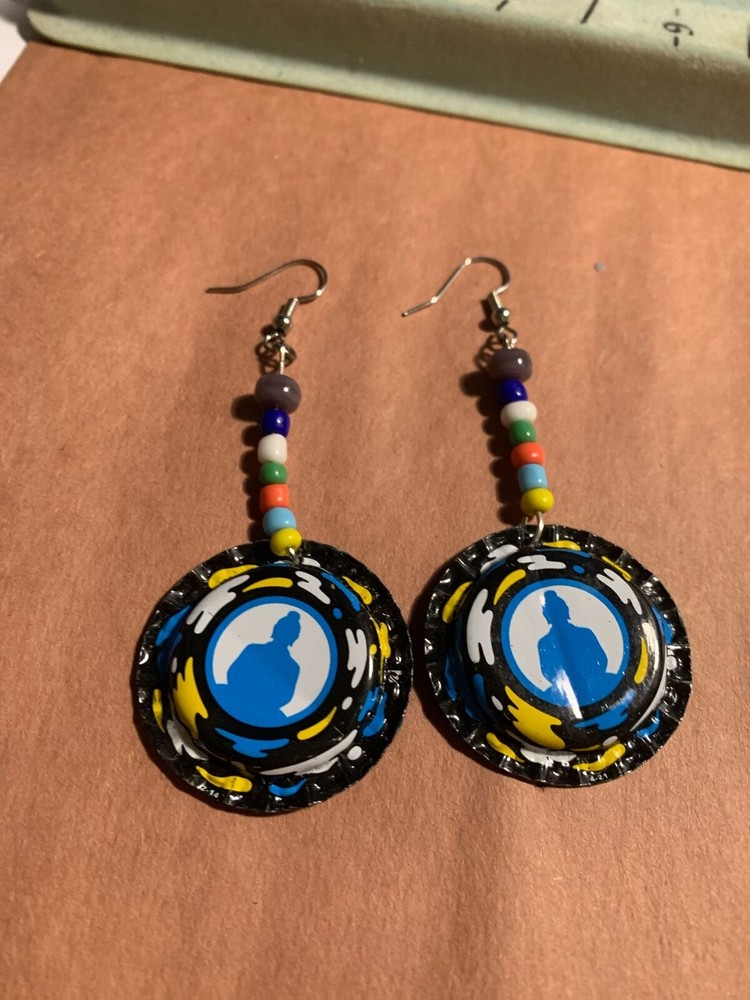 NATIVE STYLE HANDCRAFTED ROUND RED FLOWER HOOK DROP/DANGLE EARRINGS USA 60/53