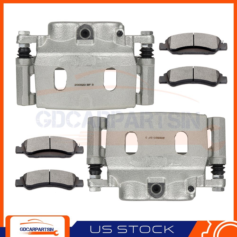 2X Brake Front Calipers and 4x Ceramic Pads For 2007-2017 GMC Sierra 1500