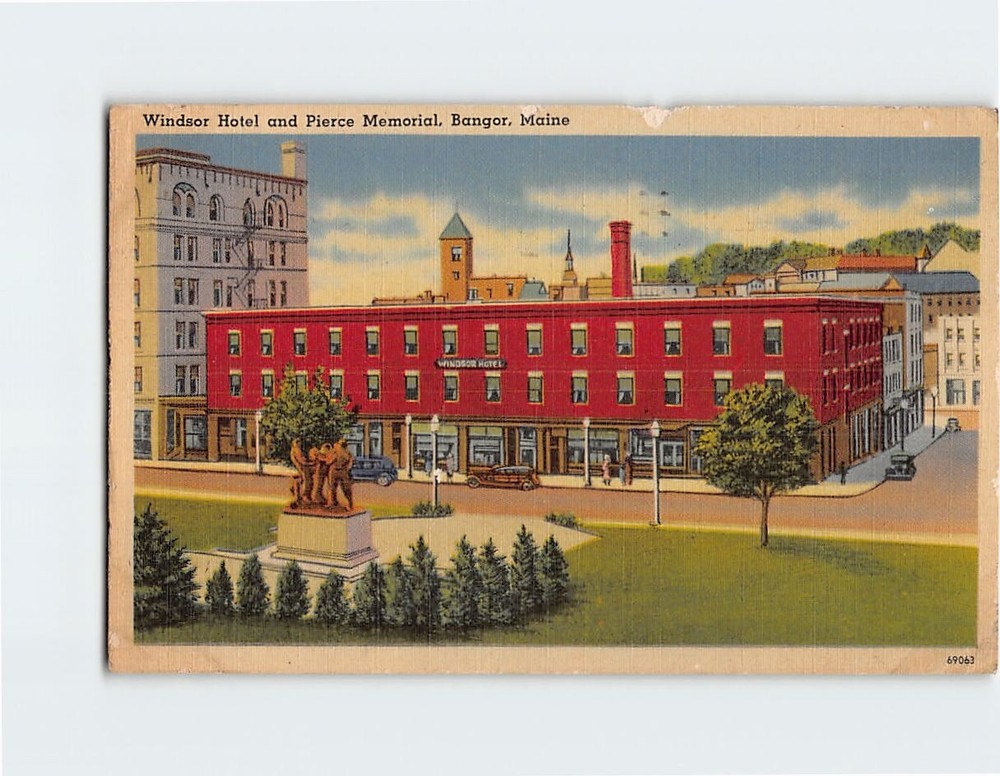 Postcard Windsor Hotel and Pierce Memorial Bangor Maine USA
