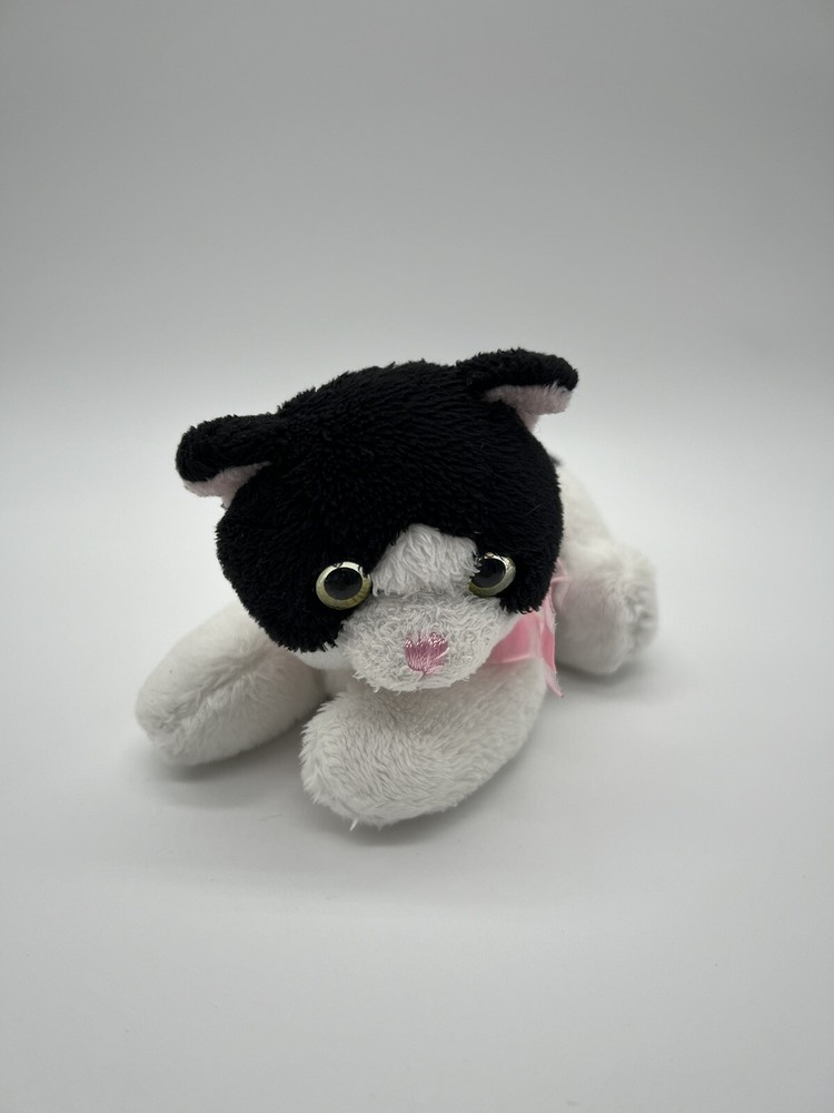Aurora Black White Cat Green Eyes Lying Down Plush