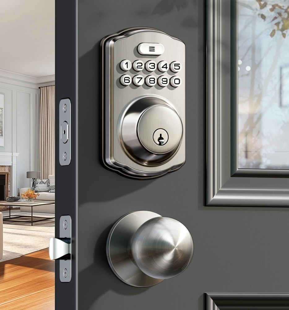 Smart Keyless Entry Door Lock - 2 Knobs, Backlit Keypad Deadbolt, Secure & Easy Install  
