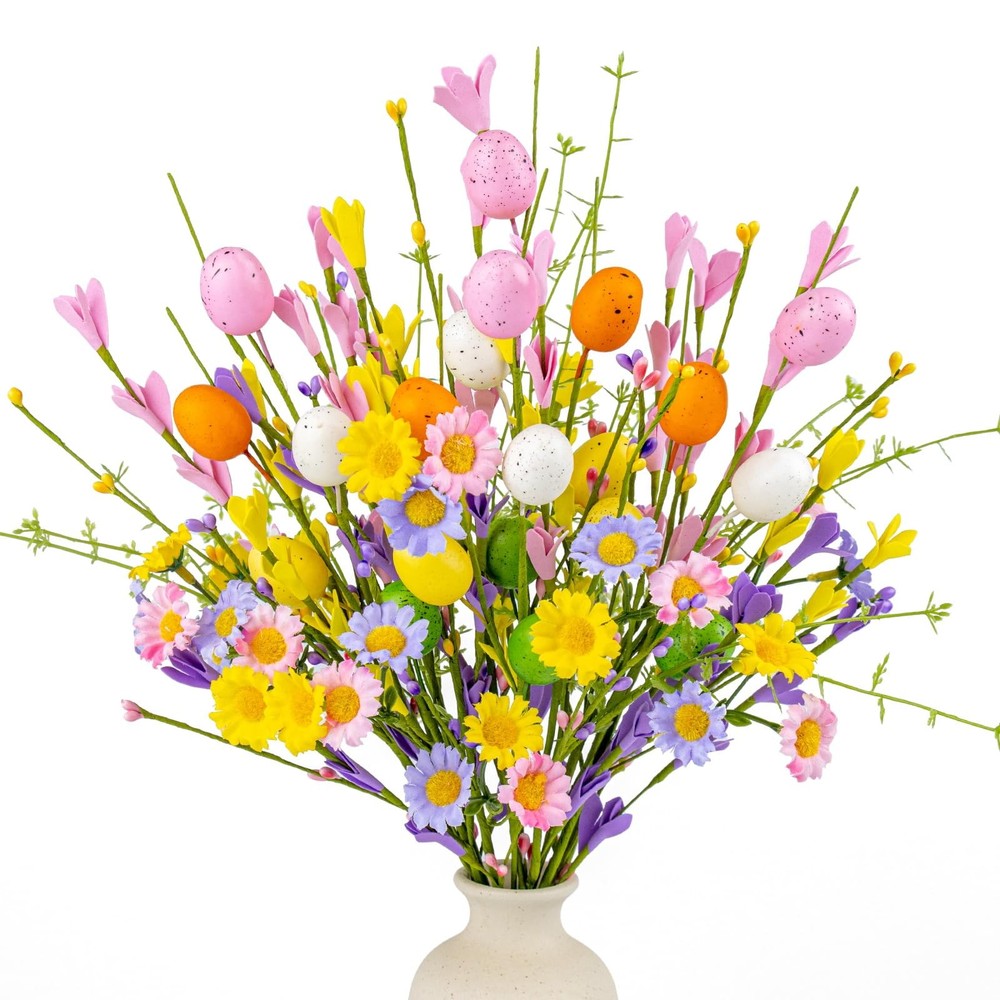 Artificial Easter Flowers with Eggs 10 Pack Easter Floral Picks 17 Inch Forsy...