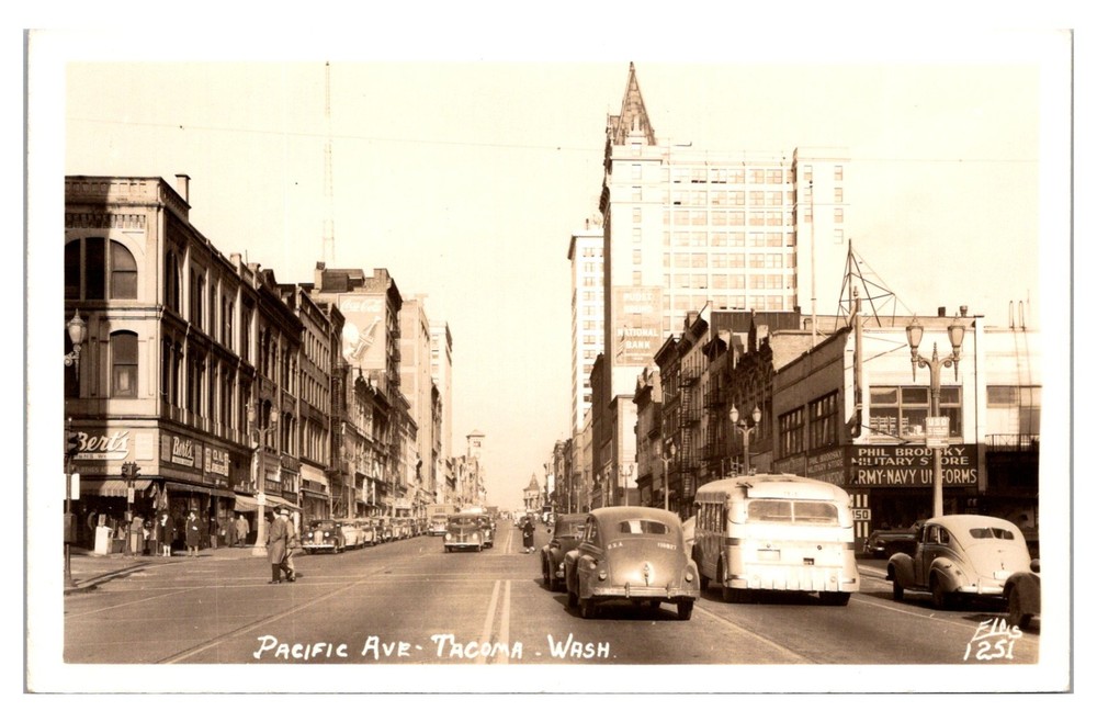 Tacoma, Washington - Busy Pacific Avenue - Ellis Real Photo Postcard