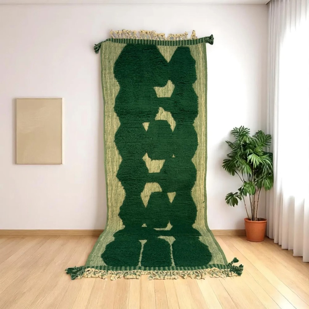 Color Green Moroccan Berber Wool Rug Handmade Luxury Design Carpet Rug
