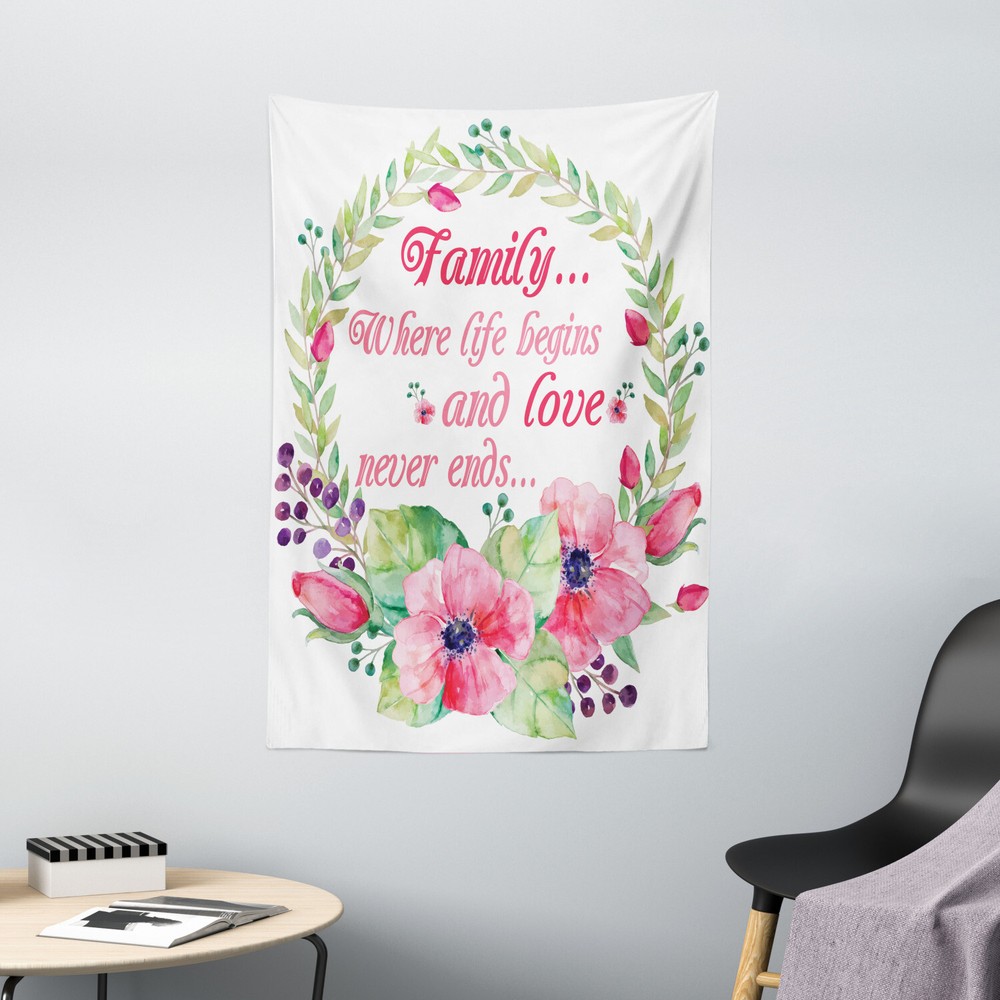 Quote Tapestry Wreath and Flower Design Print Wall Hanging Decor
