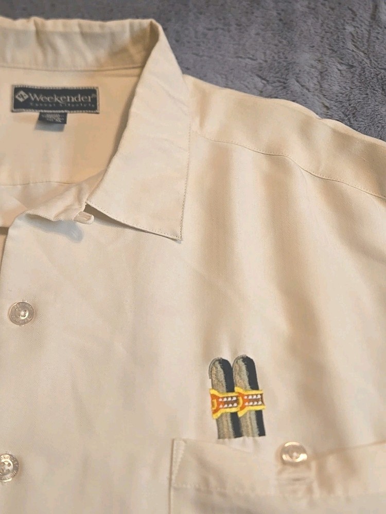 Weekender Shirt Mens XL Cuban Cigars Camp Shirt Short Sleeve Novelty Print Vtg